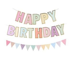 Happy Birthday Banner Pastel Birthday Party Decor 8" x 6" Triangular Banner
